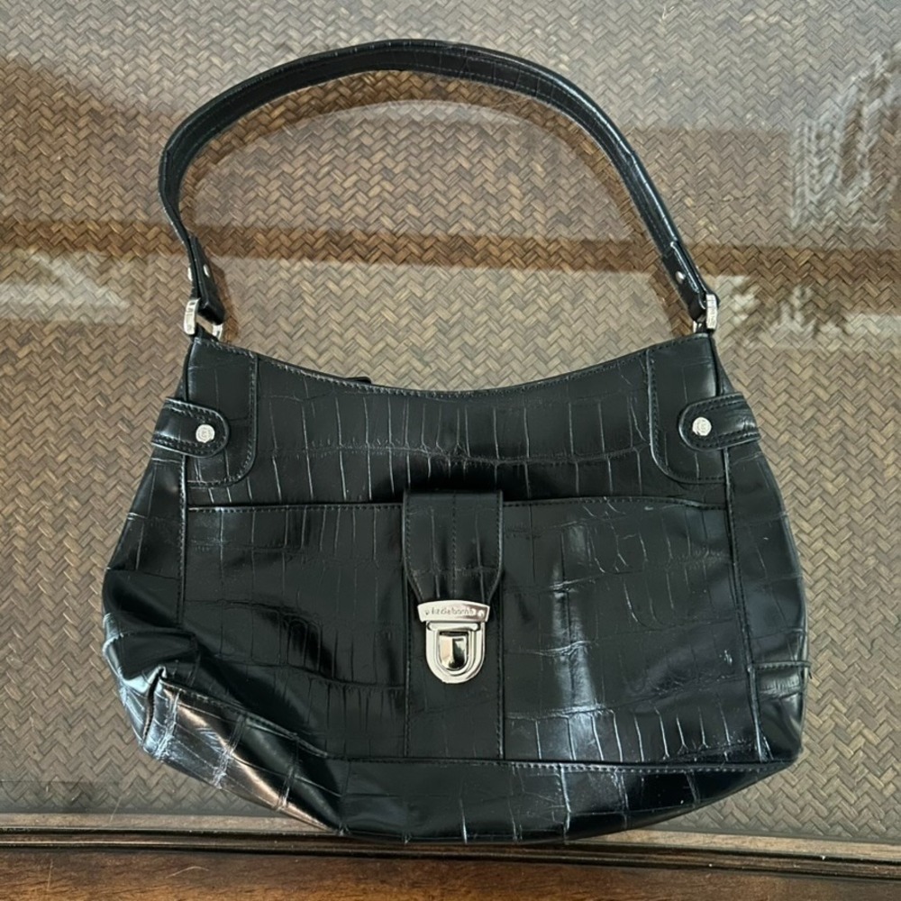 Liz Claiborne Black Faux Leather Crocodile Embossed Shoulder Bag Purse